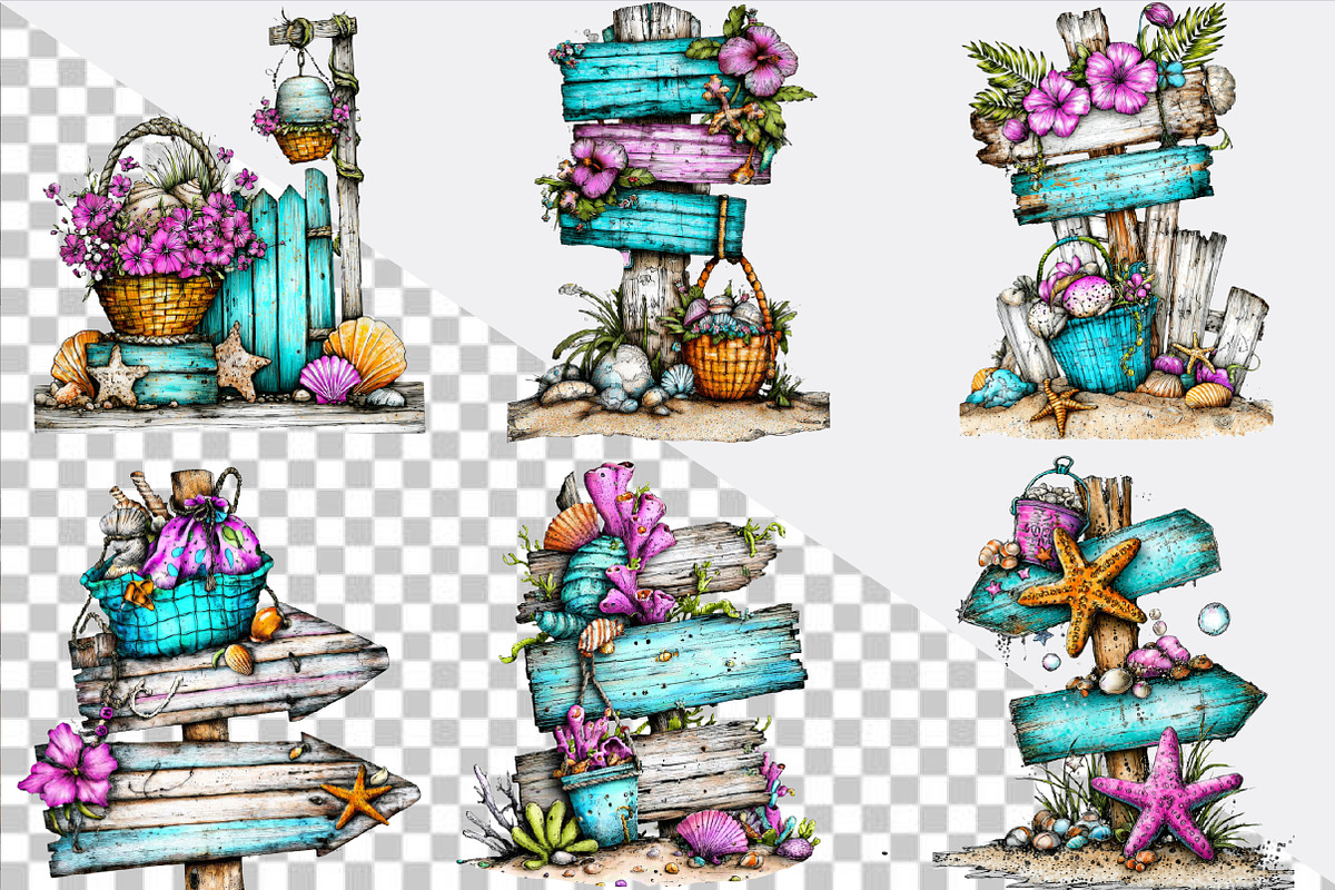 Whimsical Beach Wooden Signs Clipart, an Illustration by SVGArt (Photo 2 of 9)