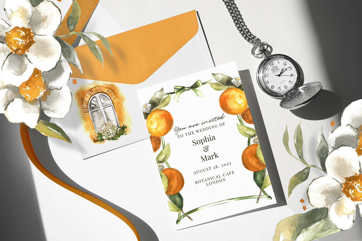 Romantic Orange Watercolor Set, a Decorative Illustration by foxsong (Photo 6 of 12)