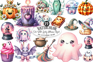 Cute Pastel Spooky Halloween PNG, an Illustration by Designking