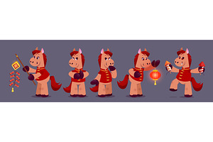 Cartoon red horse character for, an Illustration by art PVP - market