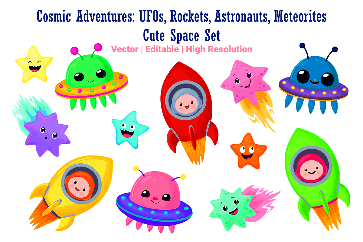 cartoon cute space set + patterns, a Pattern Graphic by ChubbyBunny Art (Photo 12 of 12)