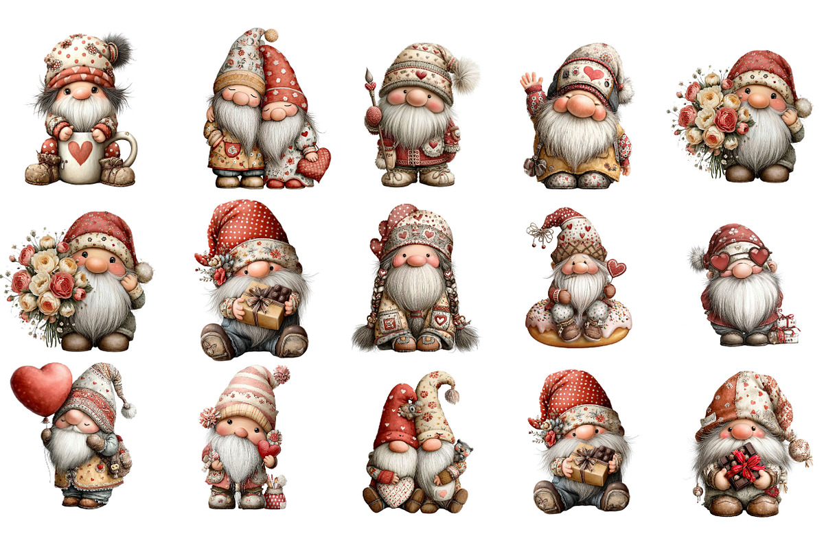 Valentine Gnomes Clipart, an Illustration by DreamArtGraphic (Photo 4 of 4)