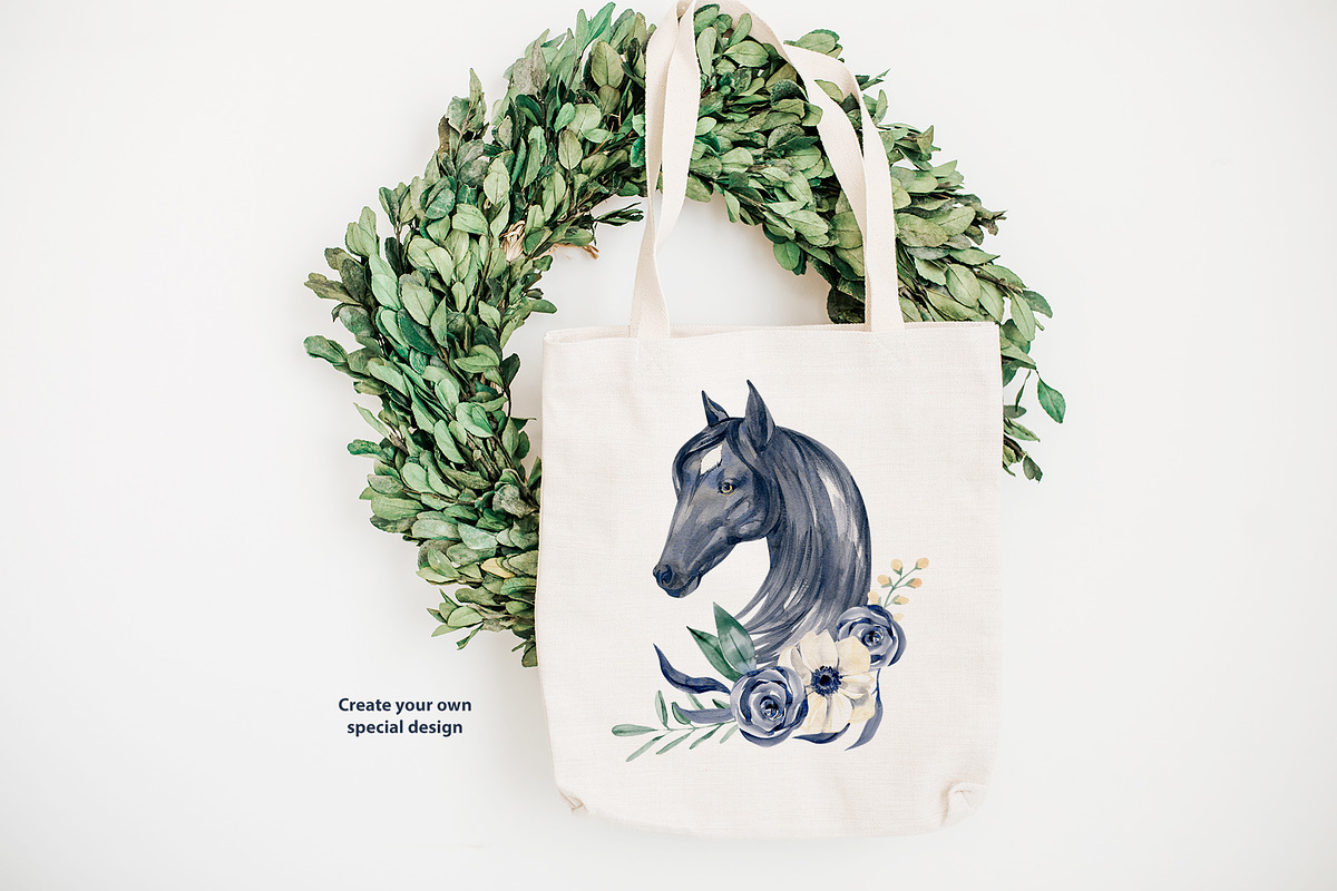 Watercolor horses and flowers, an Animal Illustration by NataliMiasStore (Photo 3 of 6)