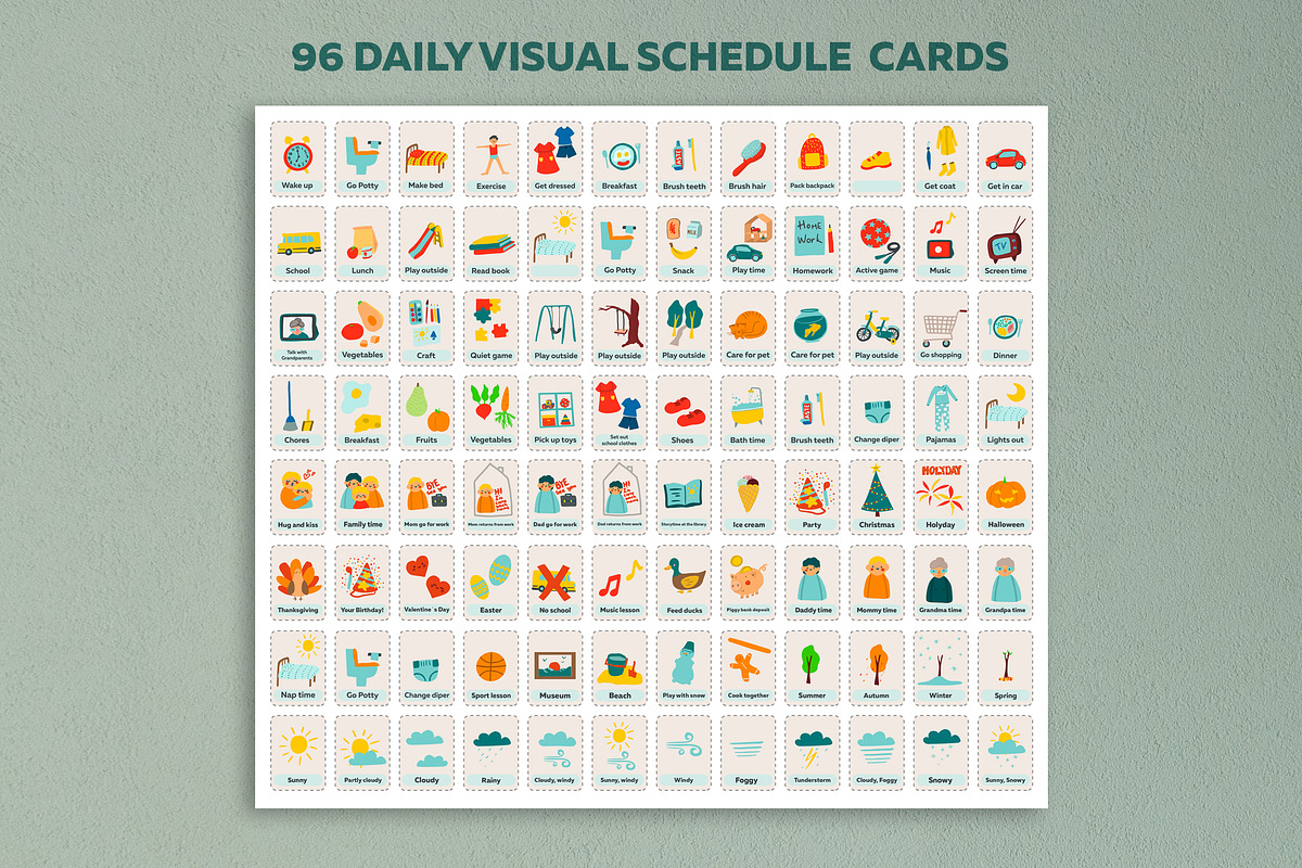 96 daily routine kids schedule cards, a Card Template by ann_etc (Photo 2 of 6)