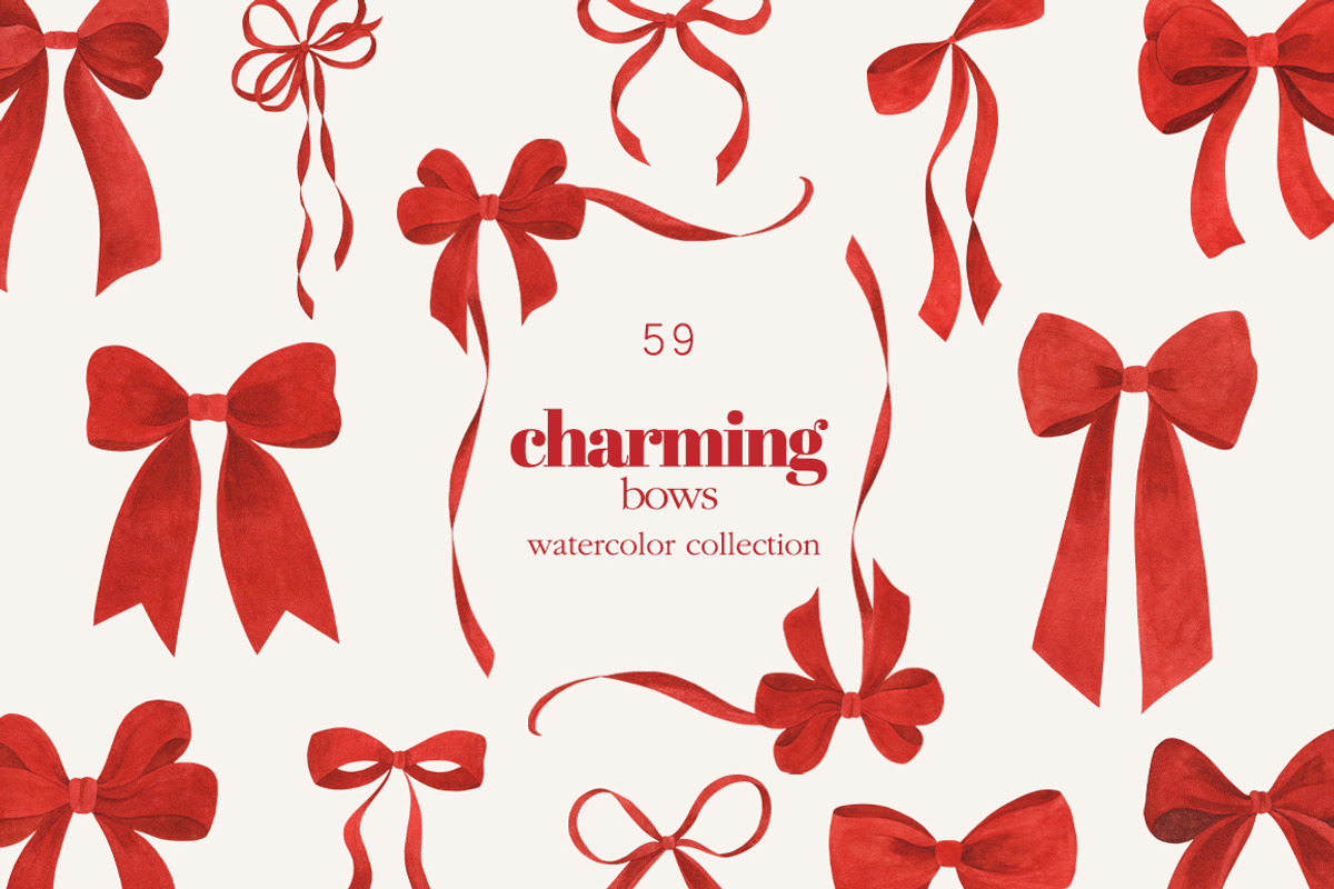 Watercolor Clipart Set Charming Bows, a Decorative Illustration by ViktoriyaD (Photo 1 of 8)