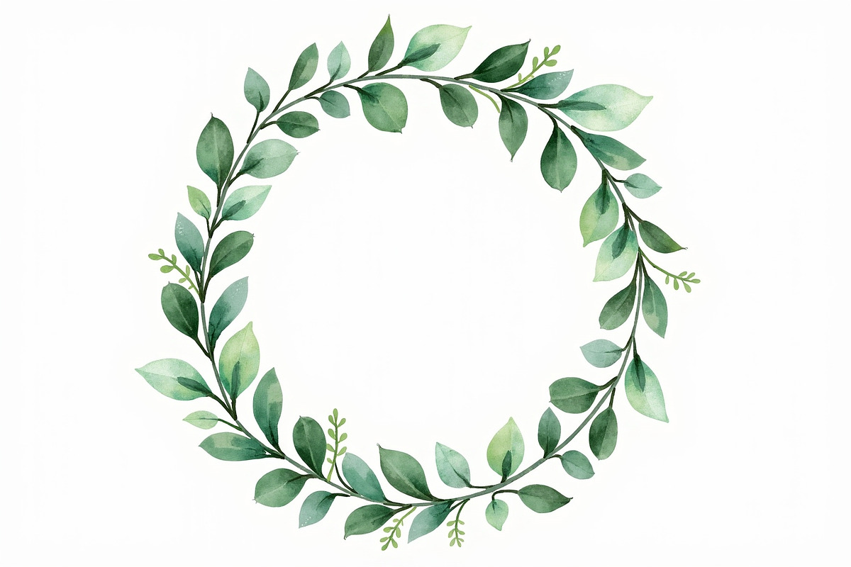 Watercolor Green Leaf Wreath Vector, an Illustration by hafijul (Photo 3 of 12)