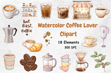 Watercolor Coffee Lover Clipart