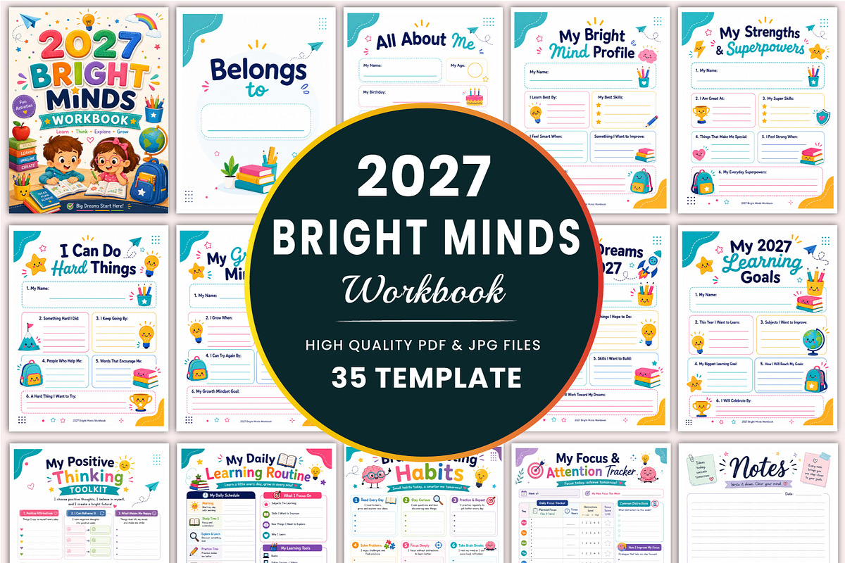 2027 Bright Minds Workbook, a Stationery Template by Shumaya (Photo 1 of 6)
