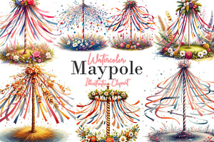 Watercolor Maypole Clipart