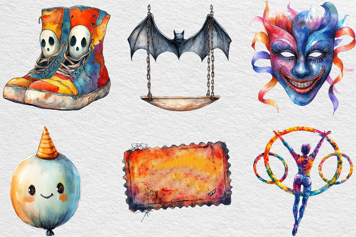 Watercolor Spooky Circus Clipart, an Illustration by Black Bird Studio (Photo 5 of 6)