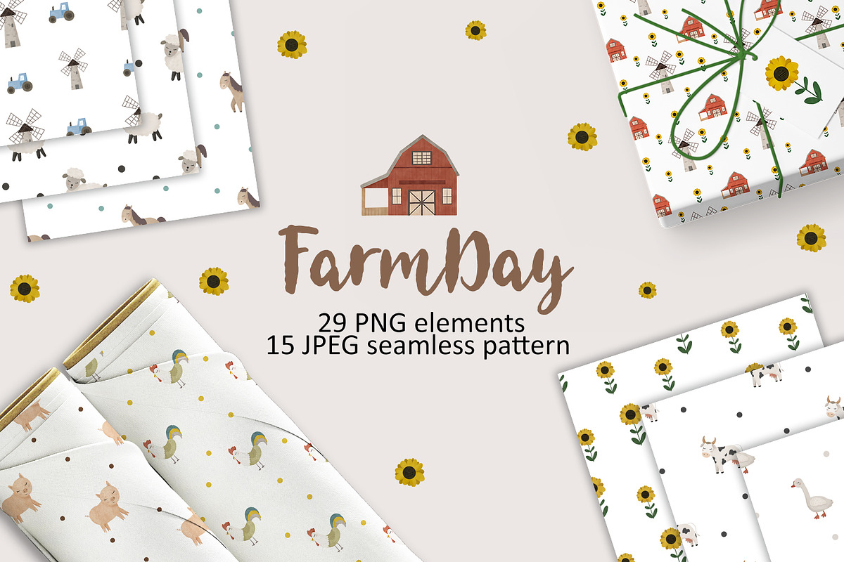 Farm Day clipart and pattern, a Pattern Graphic by SleptArt (Photo 1 of 10)