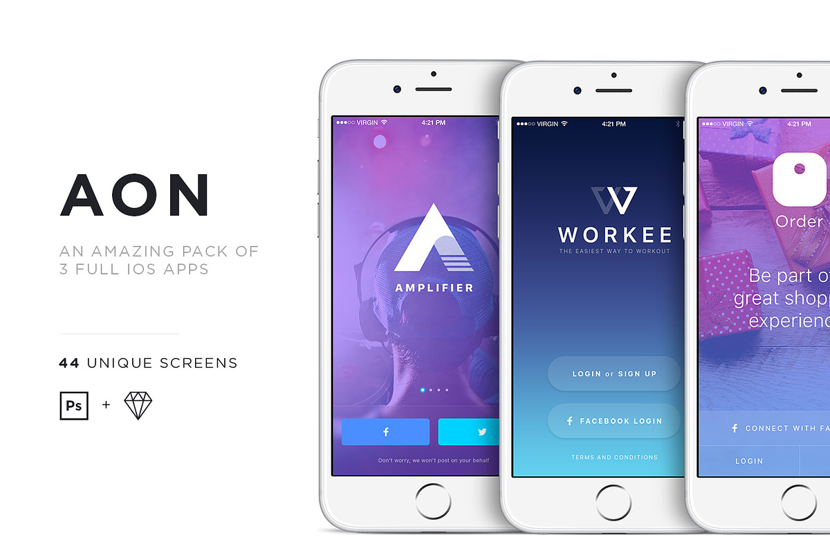 AON - a pack of 3 beautiful iOS apps, a Graphic by Ionut Zamfir (Photo 1 of 5)