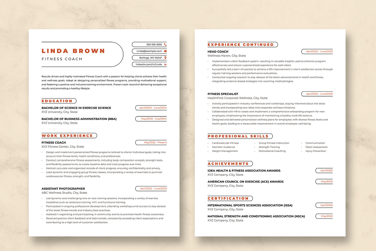Fitness Coach Resume Template, a Resume Template by ResumeInventor (Photo 3 of 9)