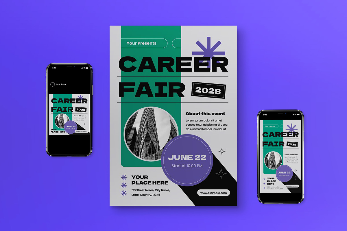 Grey Swiss Career Fair Flyer Set, a Flyer Template by graphicook (Photo 1 of 3)