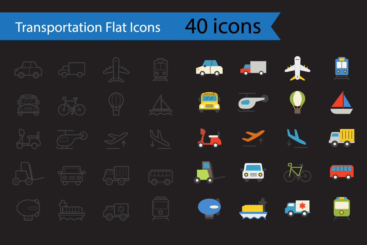 Transportation Flat Icons preview 2