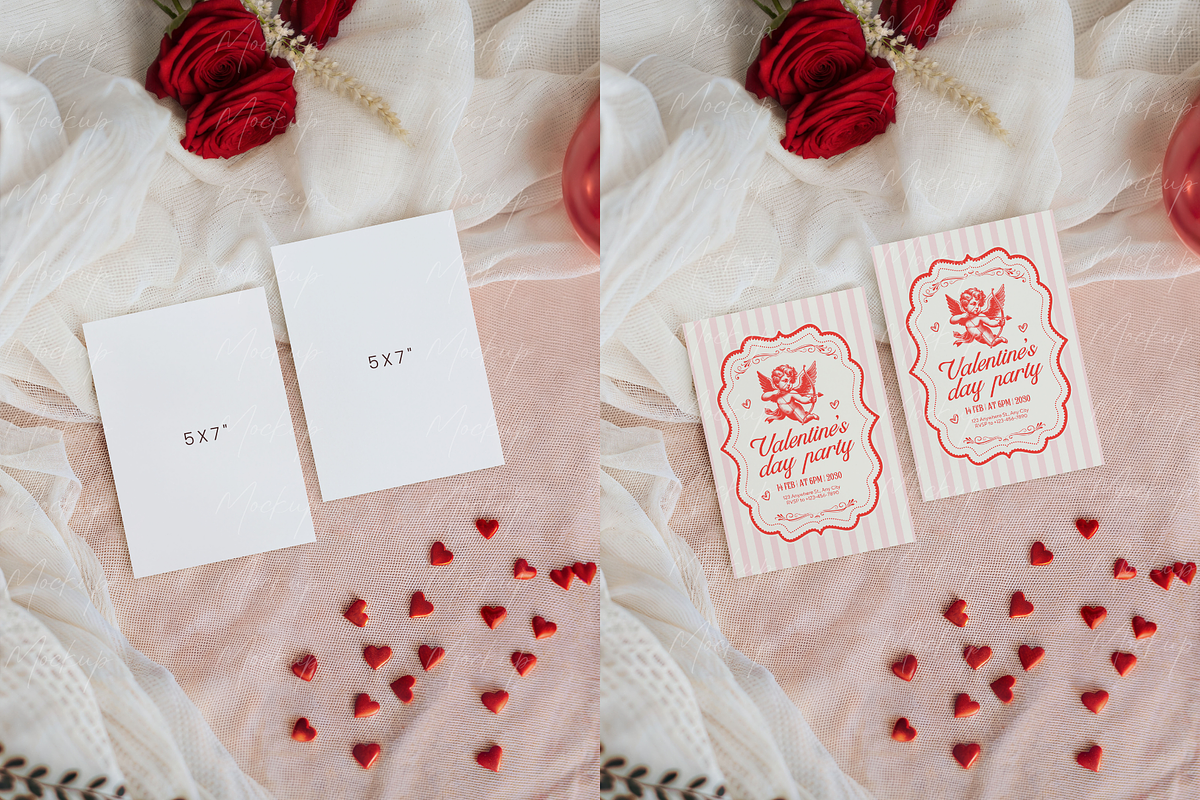 Valentine 2 Cards Mockup Roses, a Product Mockup by TatiMockup (Photo 2 of 3)