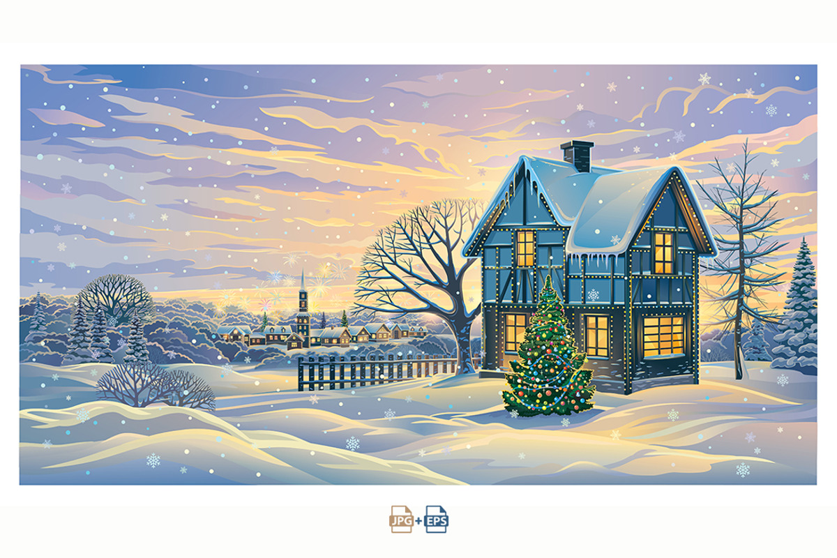 Winter Festive Landscape, a Decorative Illustration by Countryside life (Photo 3 of 11)