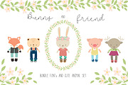 Bunny&Friend with FONTs BUNDLE SET, an Animal Illustration by MooBeer