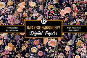Japanese Floral Embroidery Pattern, a Pattern Graphic by Creative Store