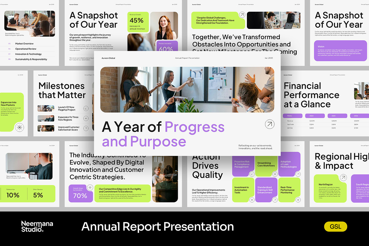 Purple Green Annual Report GSL, a Presentation Template by Neermana (Photo 1 of 4)
