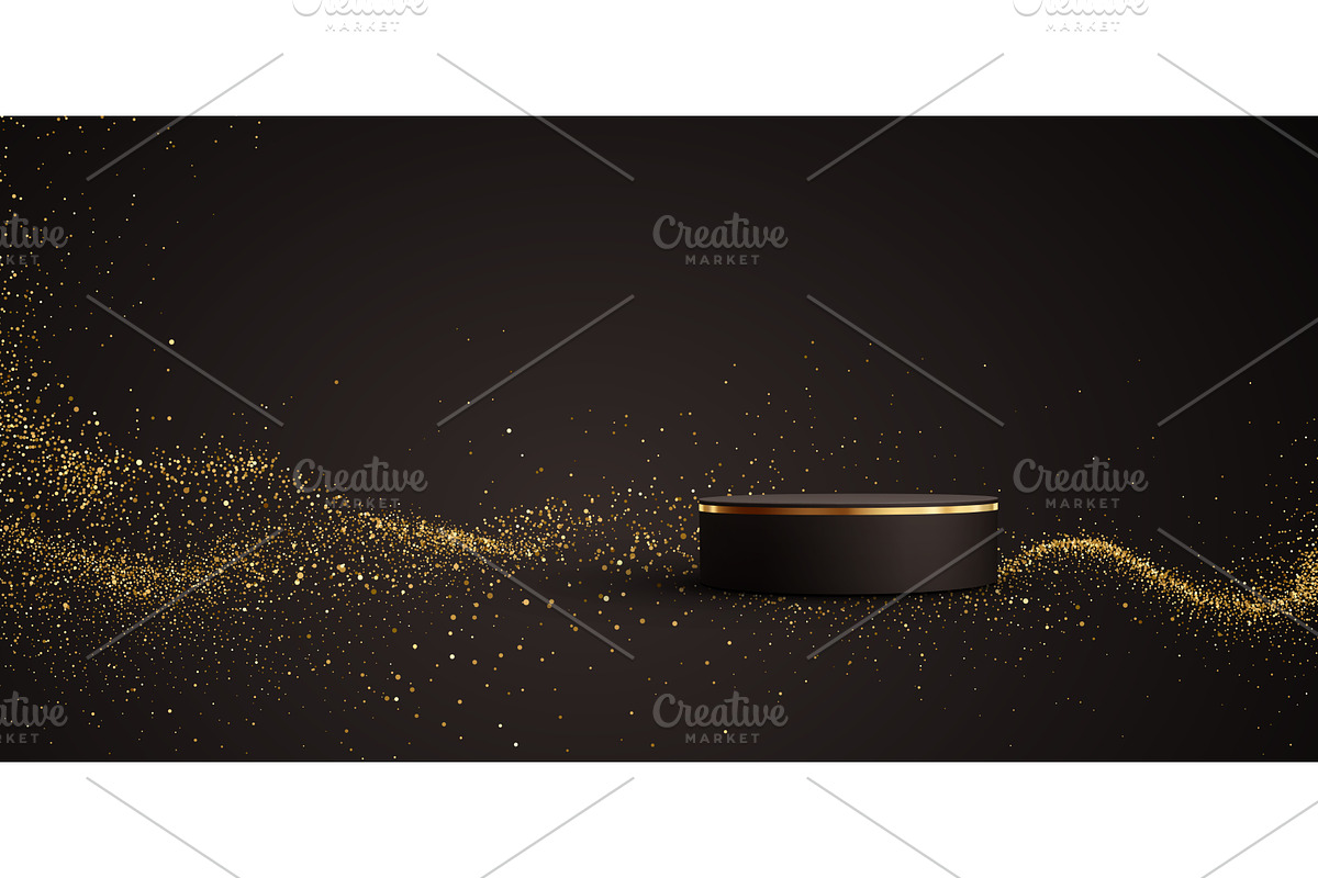 Gold cylinder podium. Golden Luxury, an Illustration by Marinstri