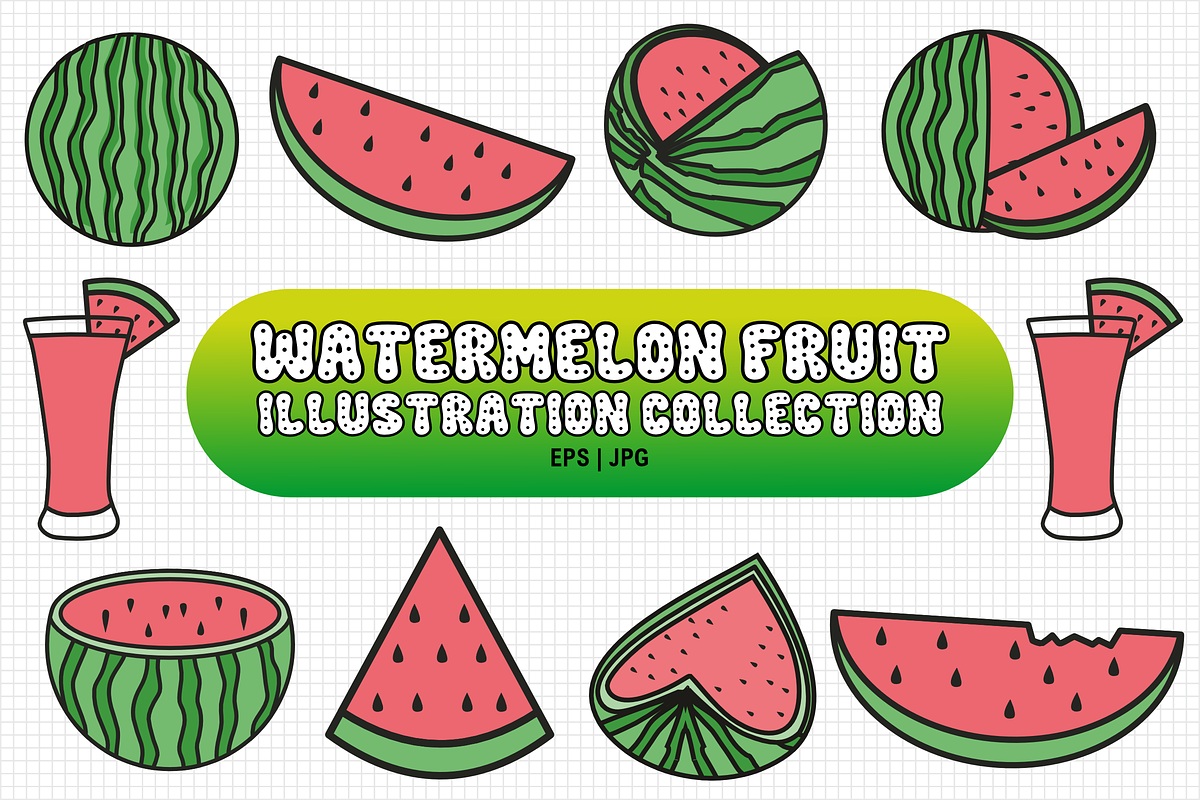 Watermelon Fruit Illustration Set, a Food Illustration by KiddoGlyphs Studio (Photo 1 of 4)