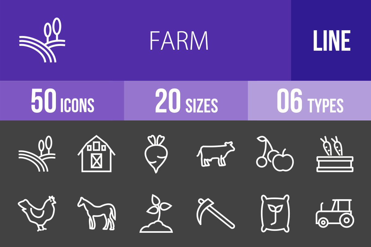 50 Farm Line Inverted Icons, an Outline Icon by IconBunny