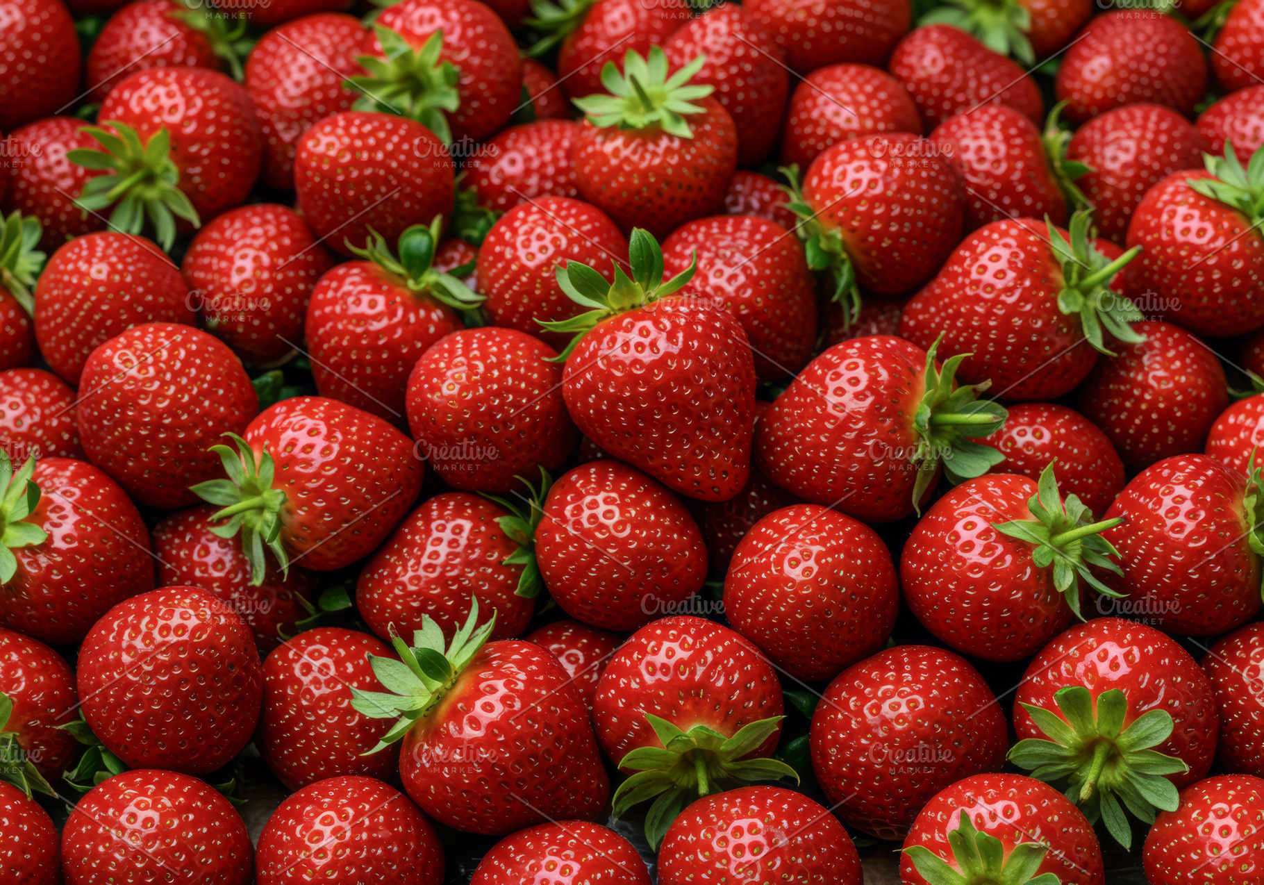 Many fresh ripe strawberries with gr, a Food & Drink Photo by professorinc