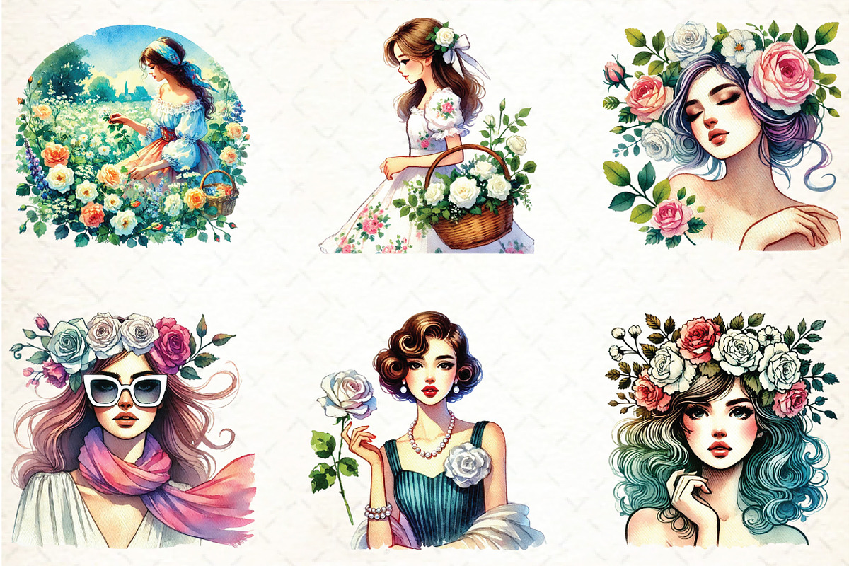 Spring White Roses and Woman Clipart, an Illustration by DreamCafeArt (Photo 2 of 6)