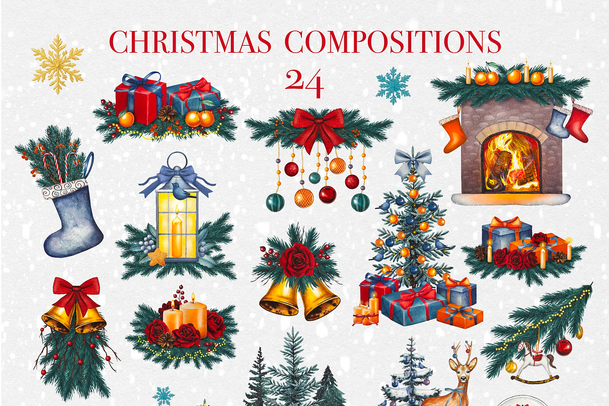 Christmas Magic Watercolor Clipart, a Seasonal Illustration by DiashaArt (Photo 3 of 18)