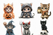 Watercolor Halloween Kitten Clipart, an Illustration by Craft Nest (Thumbnail 4 of 6)