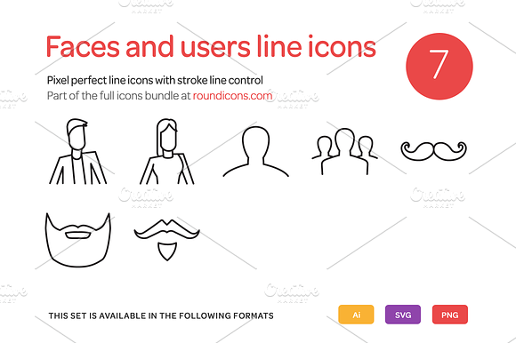 Faces And Users Line Icons Set
