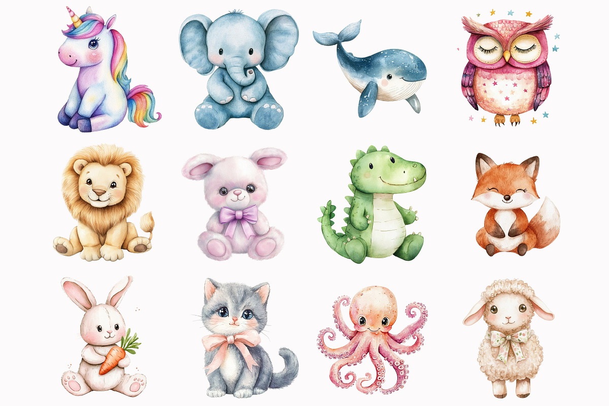 Watercolor Plush Animals Clipart, a Seasonal Illustration by Design Market (Photo 3 of 4)