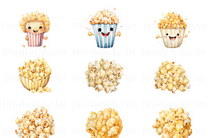 Watercolor Popcorn Clipart, Popcorn