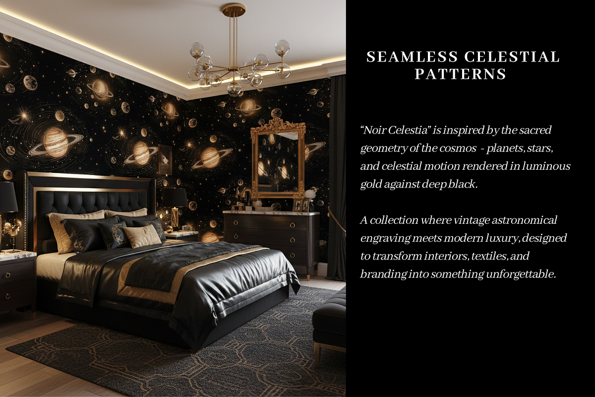 NOIR CELESTIA - SEAMLESS PATTERNS, a Pattern Graphic by LUSH Studio (Photo 4 of 6)