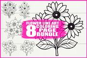 Flower Line Art Coloring Pages Set, an Illustration by jahid234 (Thumbnail 1 of 9)