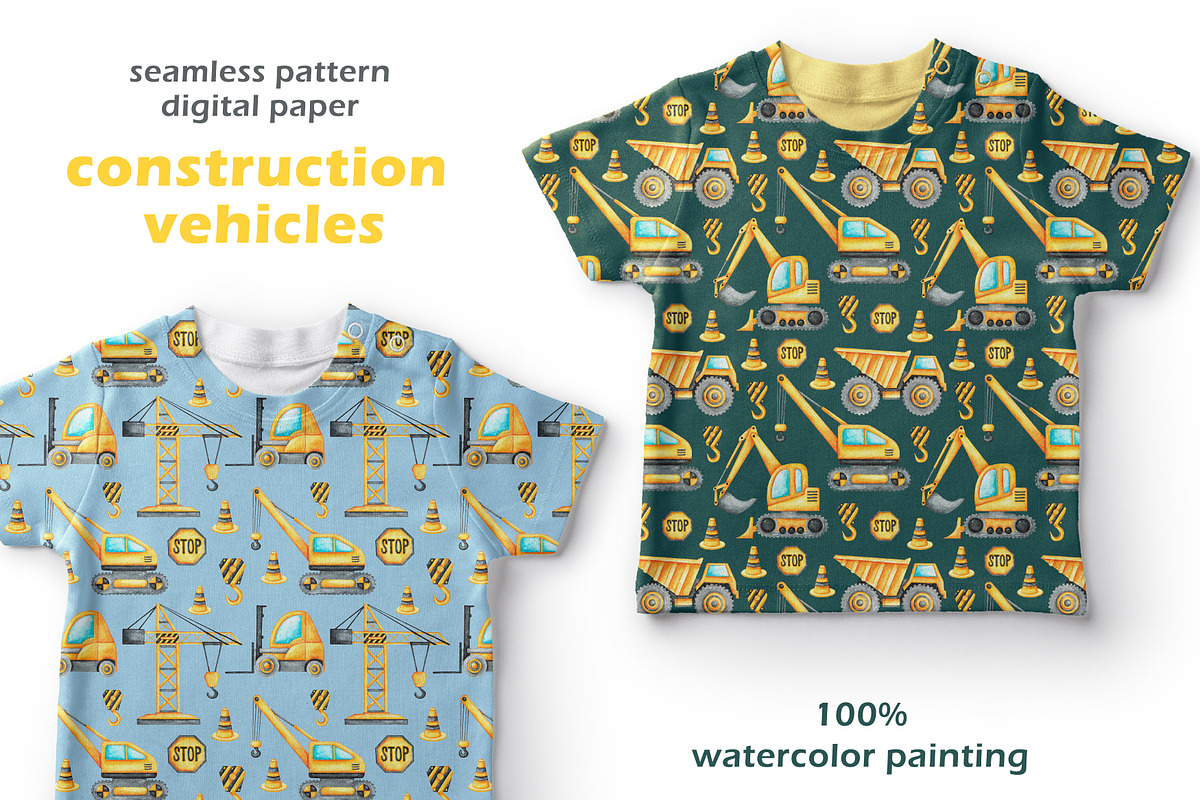Construction vehicles watercolor set, a Transportation Illustration by SabinaWatercolorArt (Photo 15 of 20)