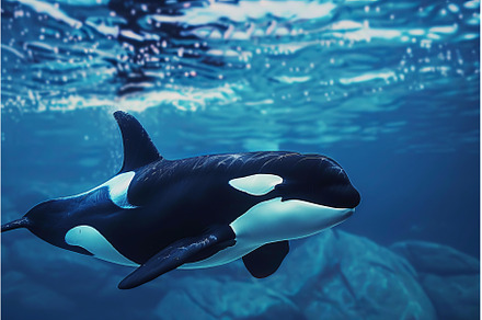 Large beautiful orca whale swimming, an Animal Photo by Ylivdesign
