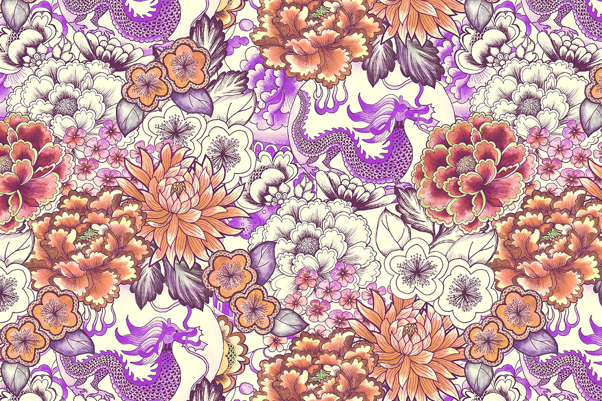 Japanese flowers patterns, a Pattern Graphic by emeraldthue (Photo 2 of 9)