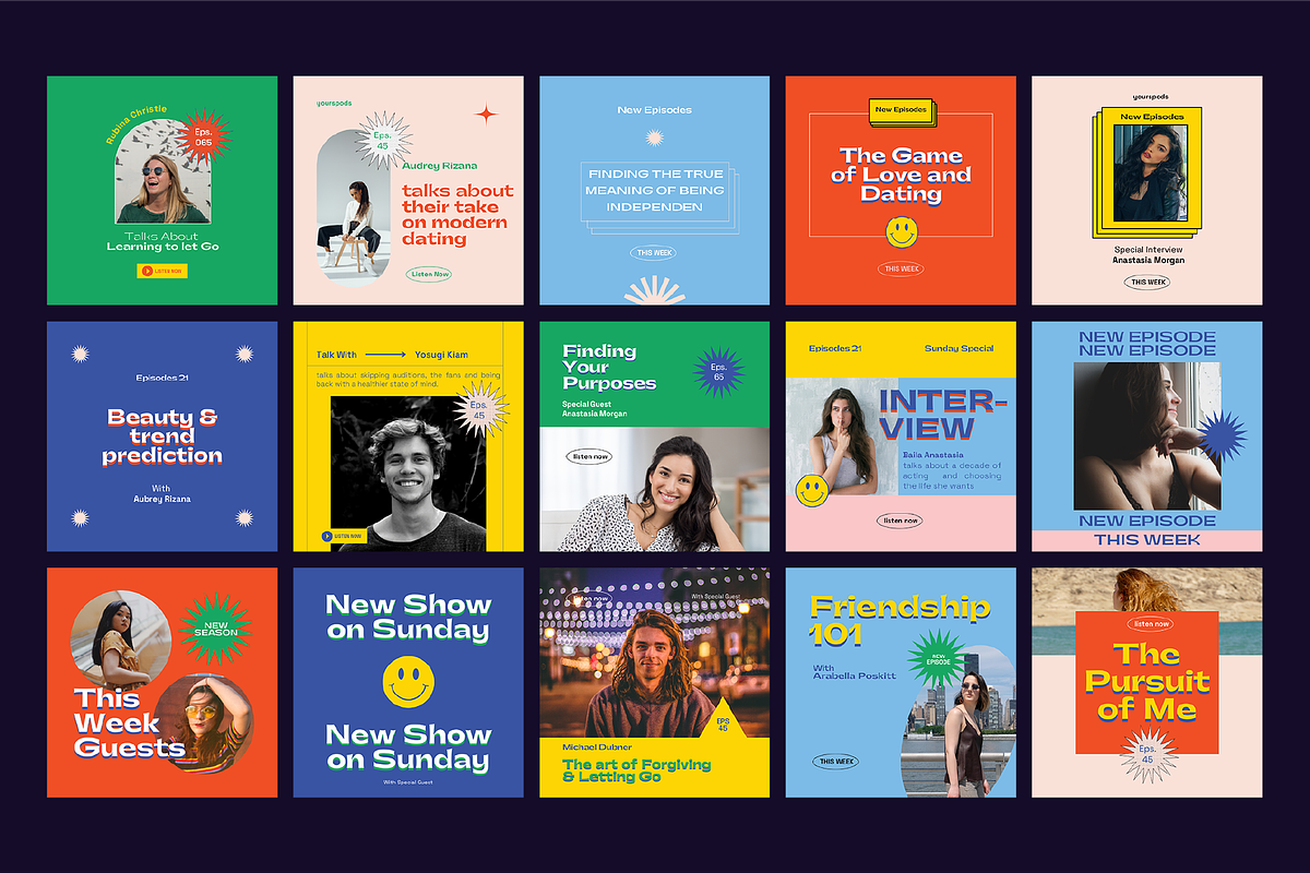 Retro Podcast Instagram Templates, a Social Media Template by Nurrehmet Studio (Photo 7 of 12)