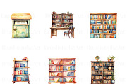 Watercolor Library Clipart, Reading, an Education Illustration by BrushstrokeArtGB (Thumbnail 2 of 9)