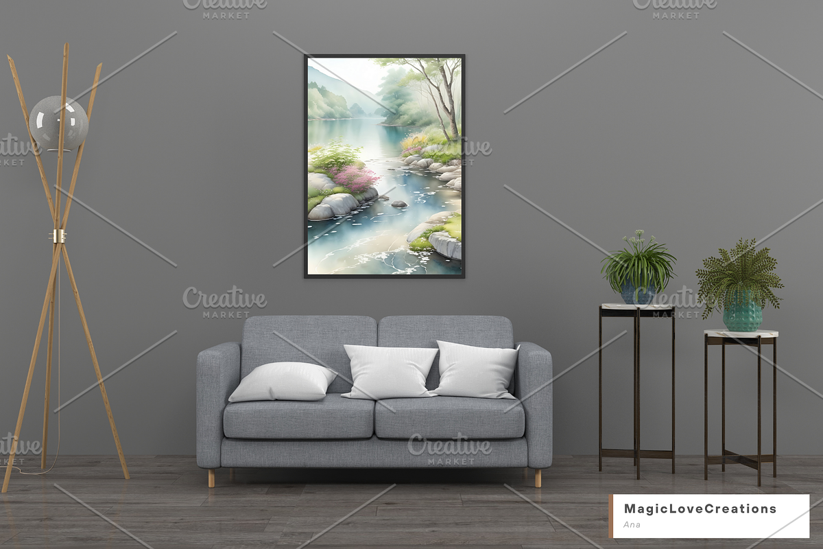 River Watercolor Landscape Print Art, a Poster Template by MagicLove Creations (Photo 6 of 8)