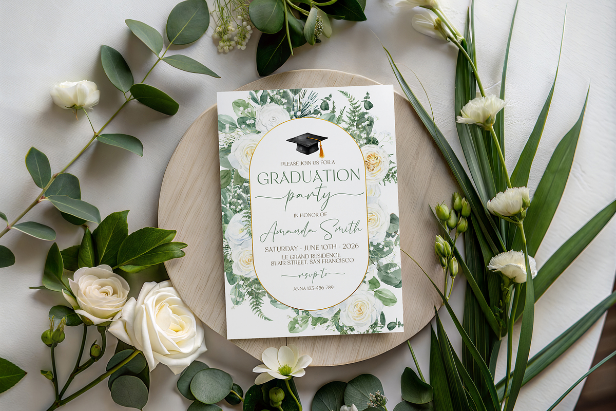 Editable Greenery Grad Card, an Invitation Template by Digital_Mind (Photo 3 of 3)