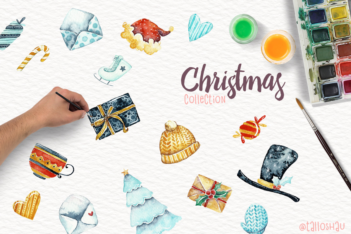 Watercolor Christmas pigs, an Animal Illustration by talloshau's illustrations (Photo 2 of 5)