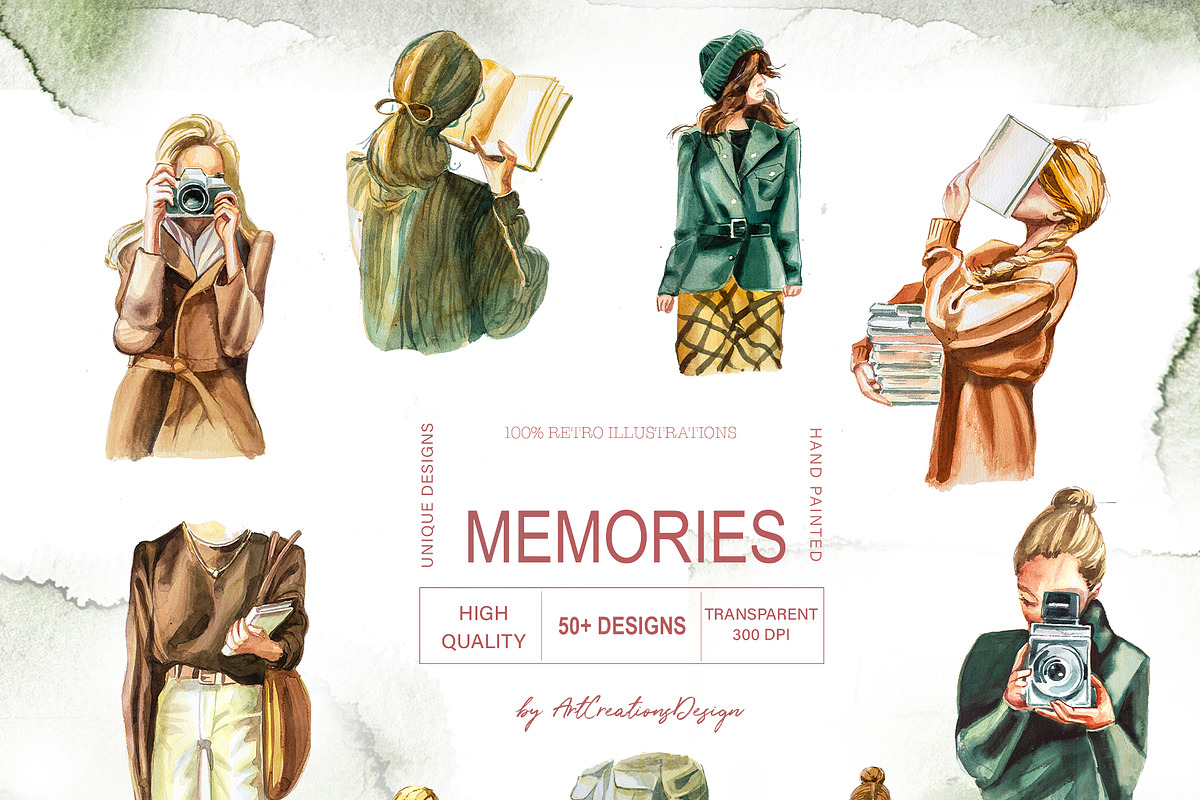 Watercolor Memories Clipart Set, a Person Illustration by ArtCreationsDesign (Photo 2 of 10)