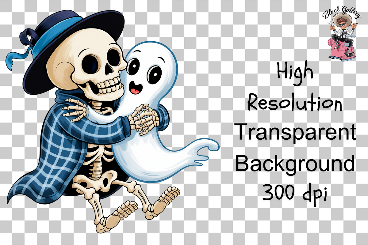 10 Cute Skeleton Hugging Ghost PNG, an Illustration by Clipart Bloom (Photo 8 of 11)