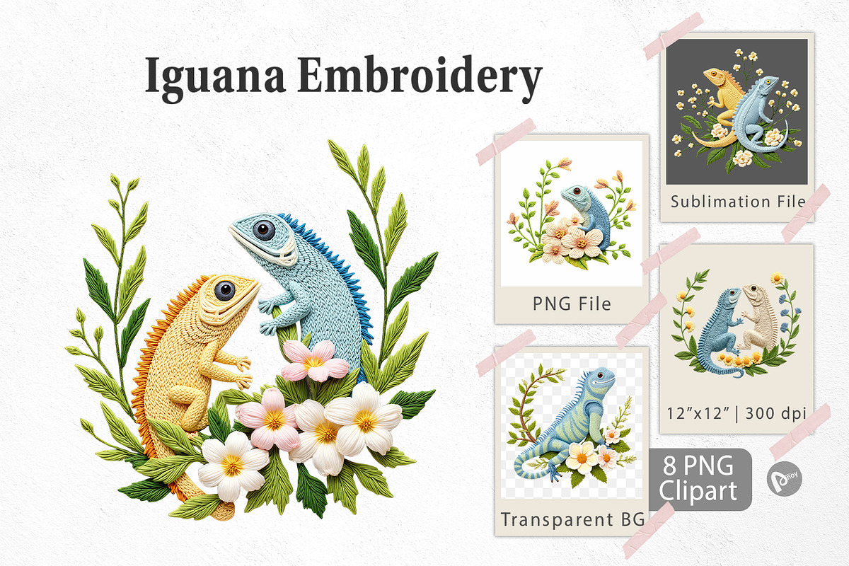 Iguana Embroidery Clipart, a Graphic by Artnoy (Photo 1 of 5)