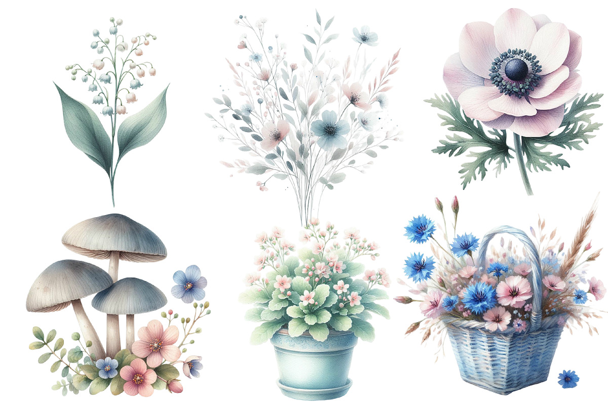Whimsical Spring Watercolor Cliparts, an Illustration by Designworld (Photo 2 of 5)