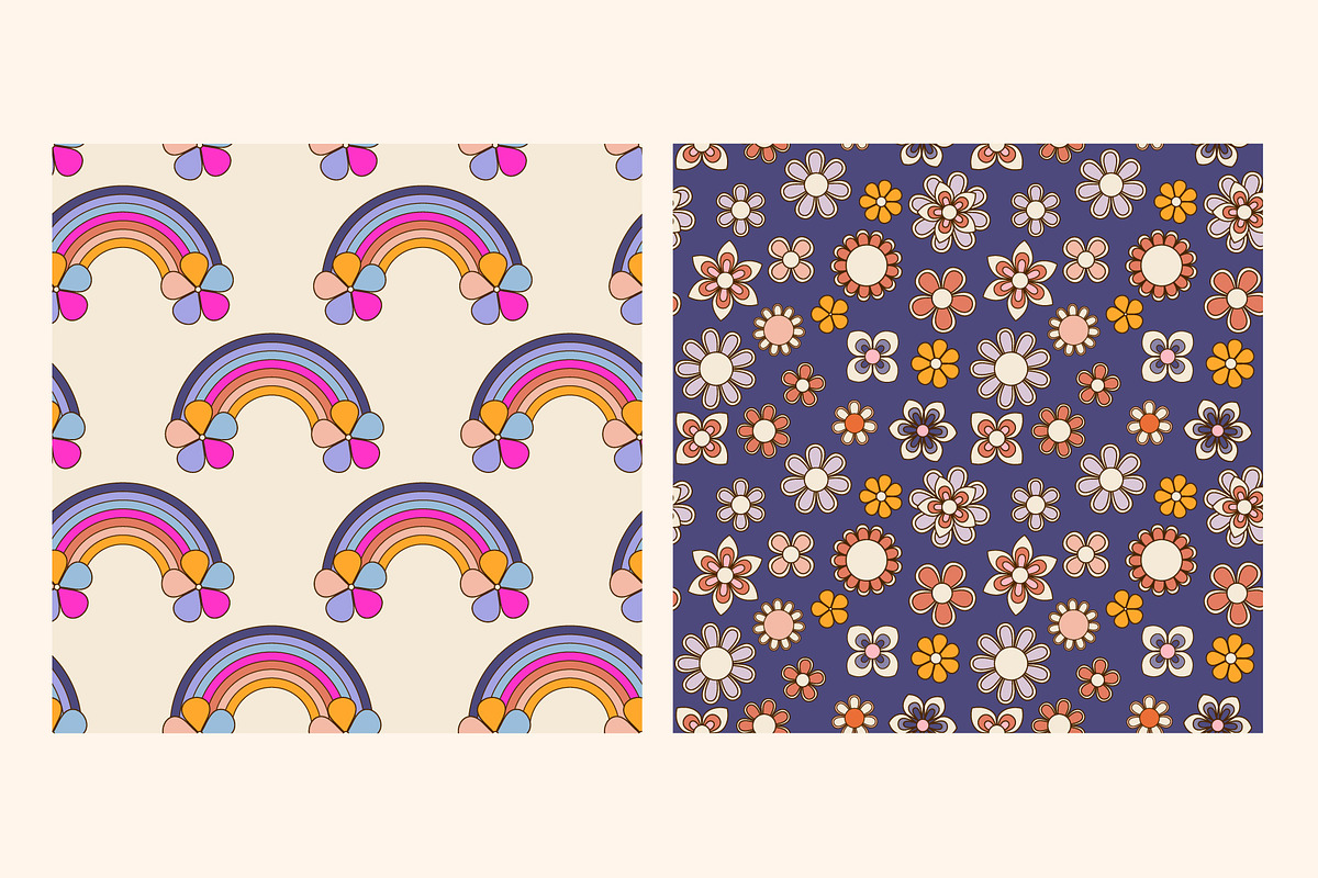Retro Groovy Flowers Collection, an Illustration by cafelab_store (Photo 4 of 5)