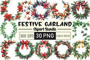 Festive Garland Clipart Bundle, an Illustration by Black Bird Studio (Thumbnail 1 of 6)